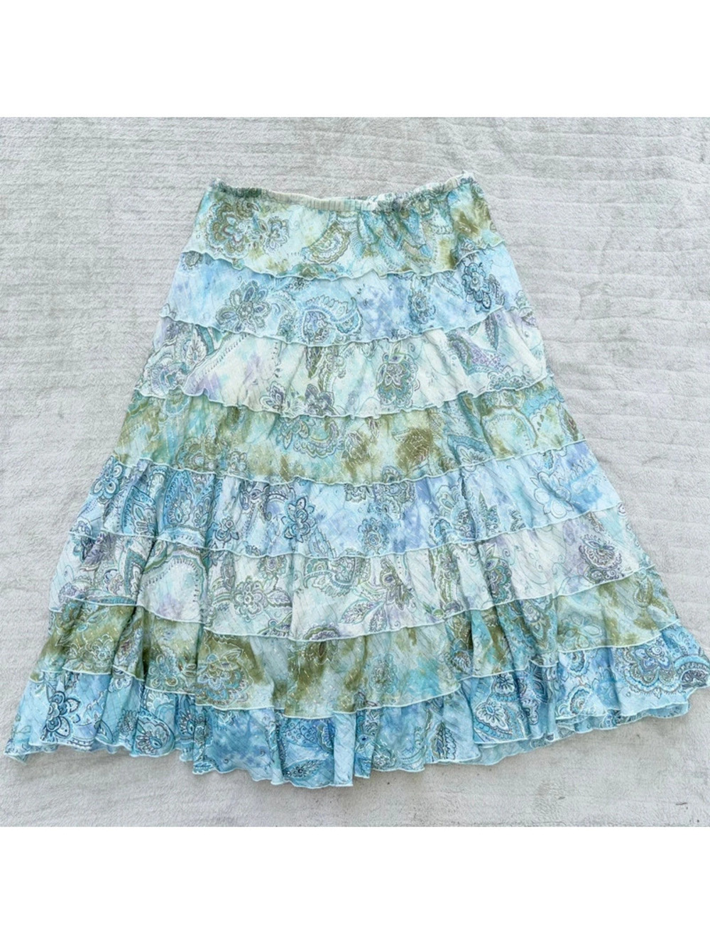 Mermaid Fairycore Long Ruffled Blue, Green gold vintage detailed skirt